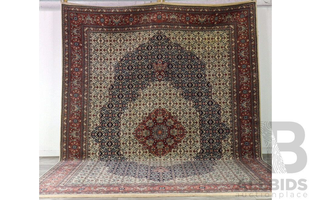 Very Large Machine Made Pure Wool Feraghan Persian Style Main Carpet with Kufic Border