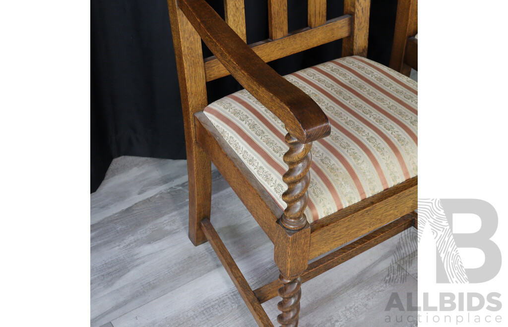 Pair of English Carved Oak Barley Twist Carver Chairs