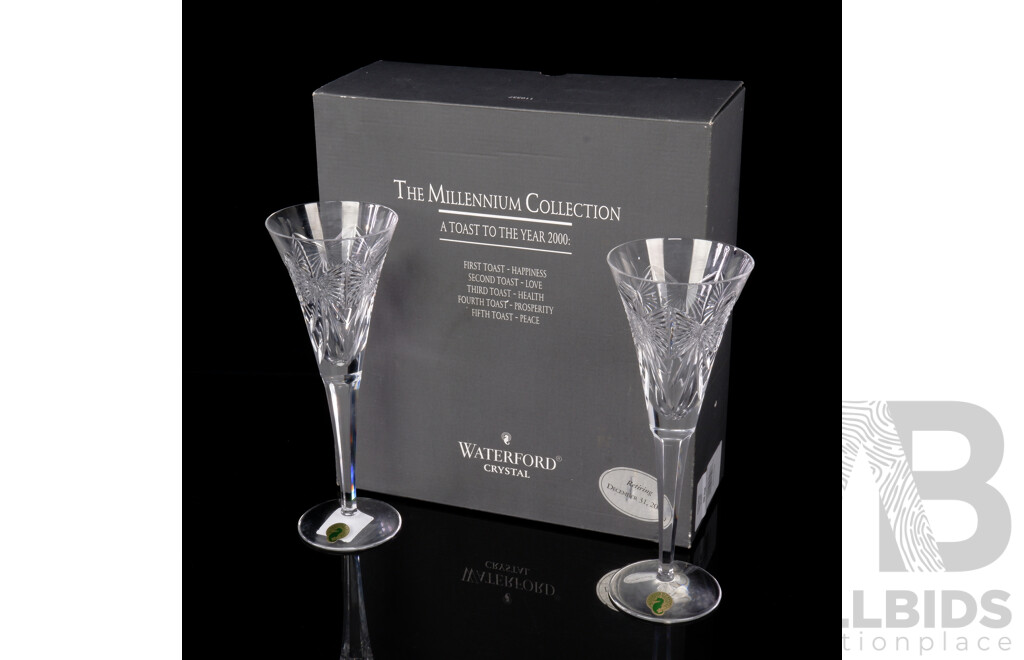 Pair of Waterford Limited Edition Crystal 'Happiness' Toasting Flutes, From the Millenium Collection
