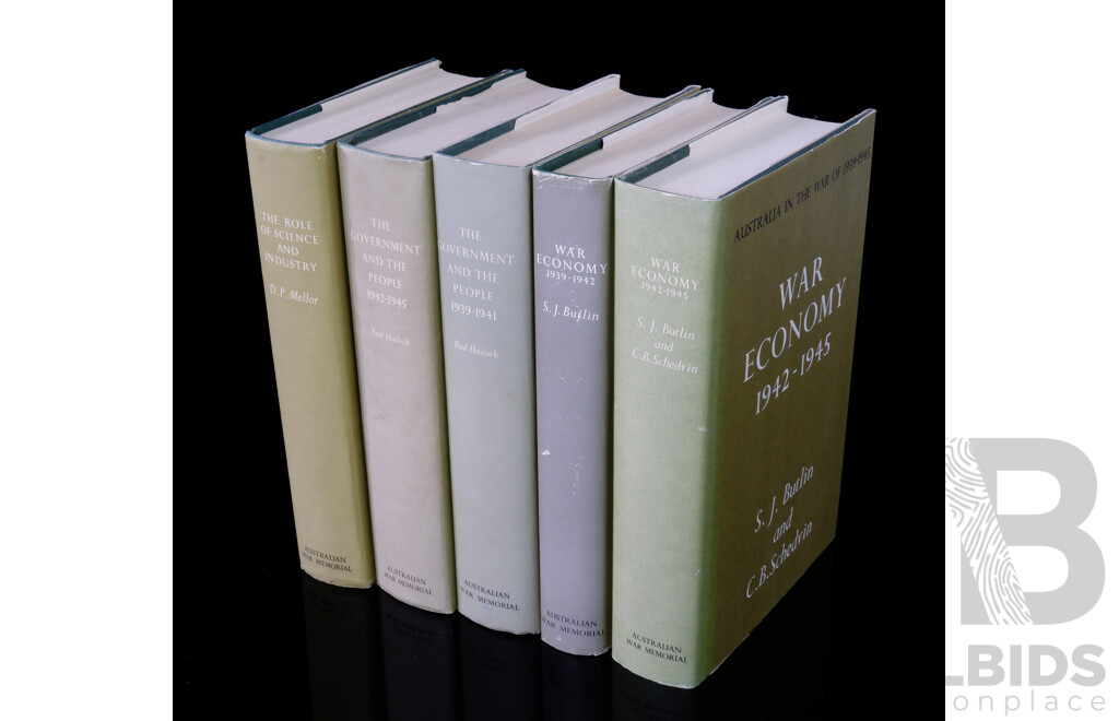 Complete Set of Five Volumes, Series Four, Australia in the War of 1939 to 1945, Civil, Hardcovers with Dust Jackets, Various Authors,