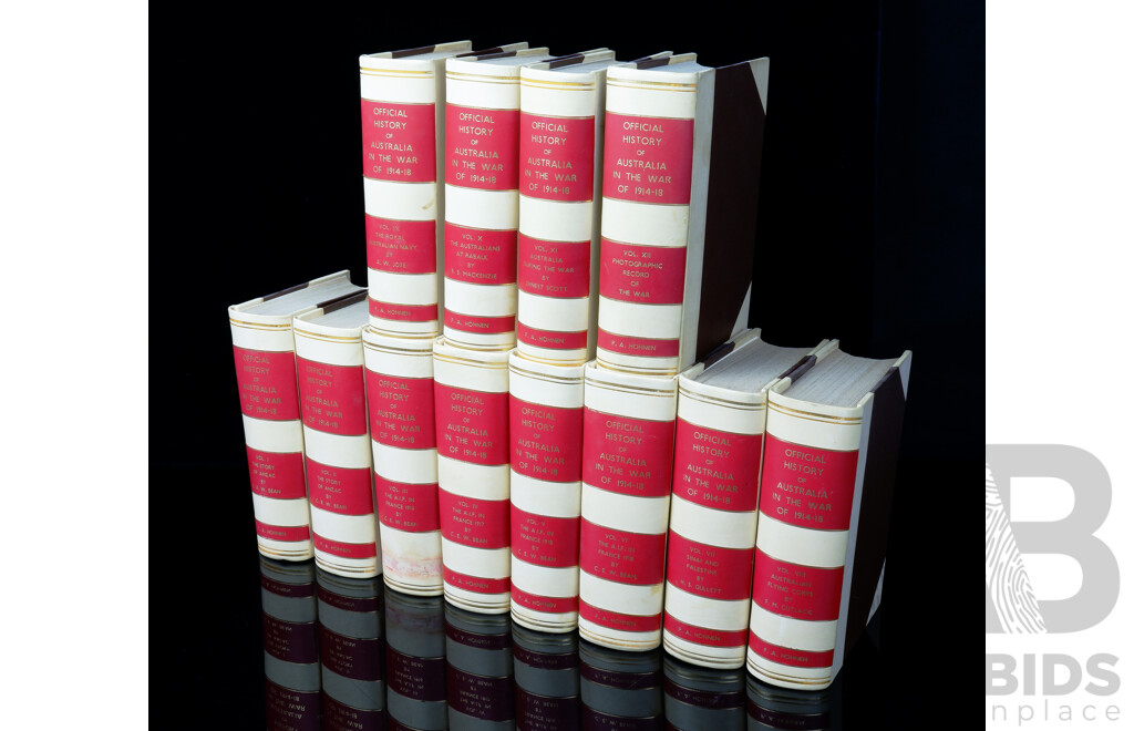 Complete Set 12 Volumes, Charles E W Bean, the Official History of Australia  in the War of 1914 to 1918, in Bespoke Leather Binding, Various Editions