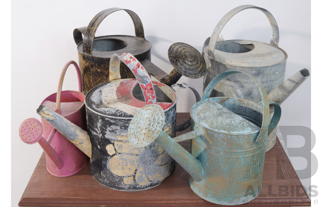 Five Vintage Watering Can Form Planters