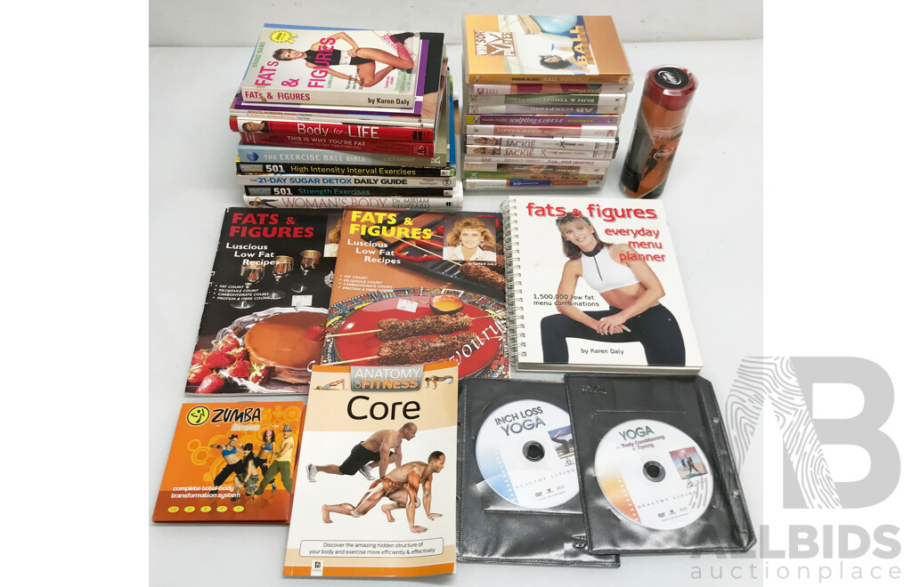 Assorted Lot of Home Fitness Equipment and Medias