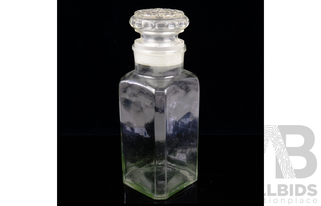 Large Antique Glass Chemists Jar with Pressed Glass Lid