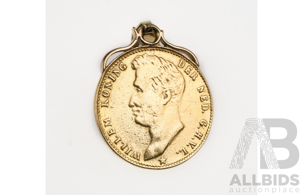14ct Vintage Pendant with '1827 5 Gulden' Coin (Gold .900), 3.76 Grams