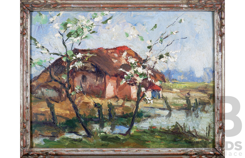 Late 19th Century European School, Untitled (House and Trees in Blossom), Oil on Card