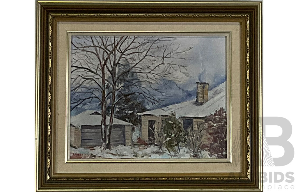 Audrey Macartney, Batlow Snow, Oil on Canvasboard