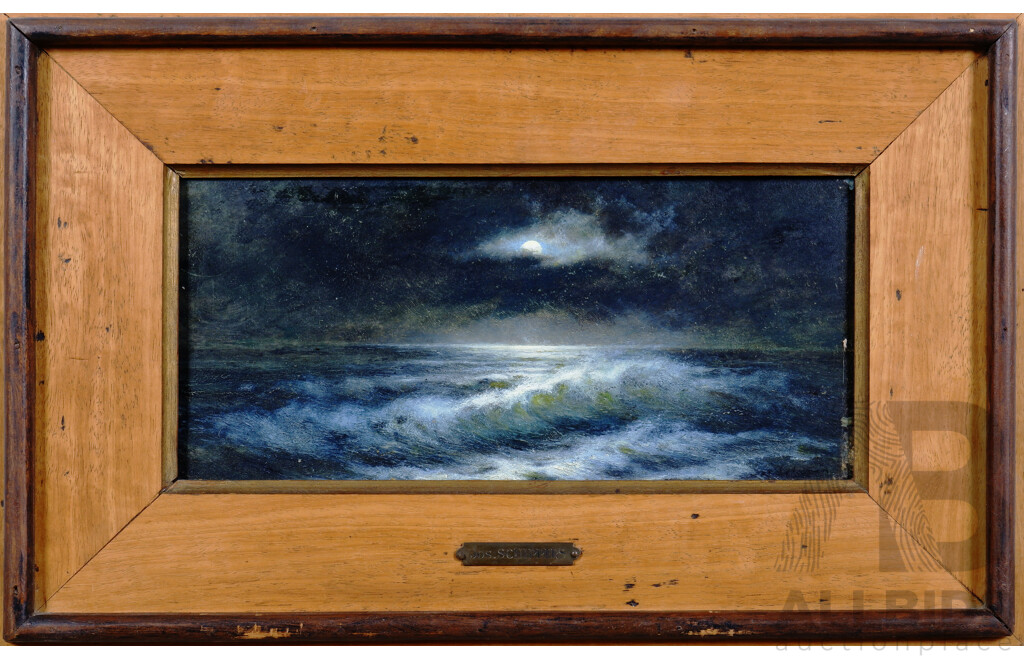 Joseph Schippers (1868-1950, Dutch), Untitled (Moonlit Seascape) 1938, Oil on Panel