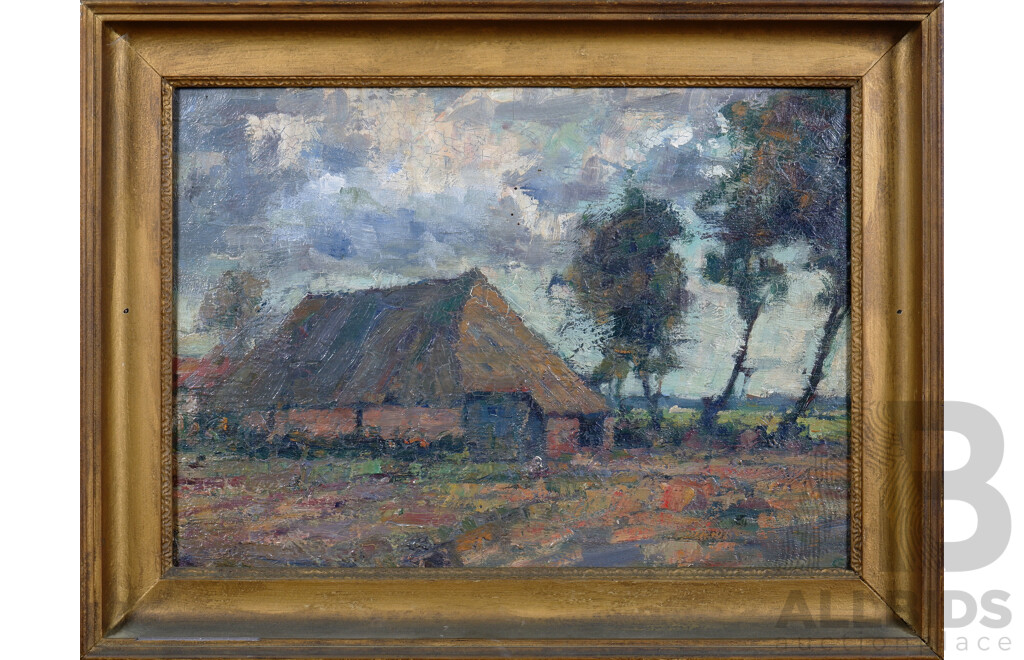 20th Century European School, Untitled (Farmhouse and Field),  Oil on Panel