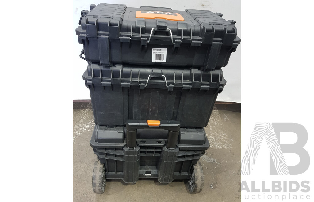AEG Quickstack Modular Three Piece Mobile Tool Storage System Kit