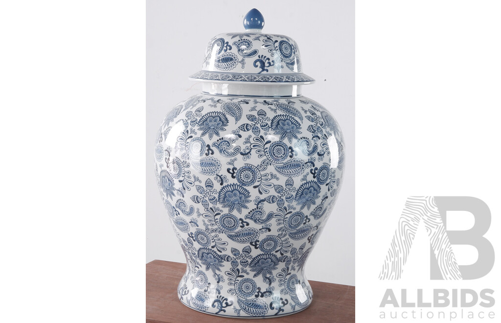 Large Blue and White Decorative Ceramic Urn