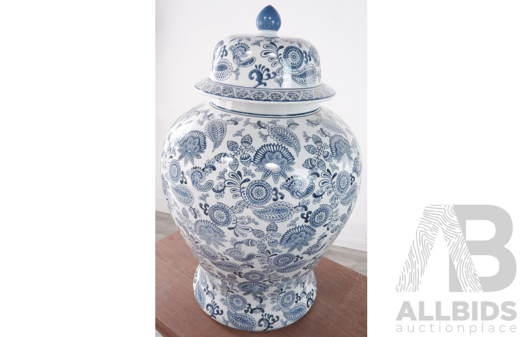 Large Blue and White Decorative Ceramic Urn