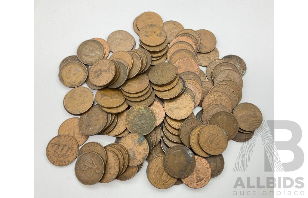 Collection of United Kingdom Half Pennies, KGV, KGVI and QE2 - Approximately 110 Coins
