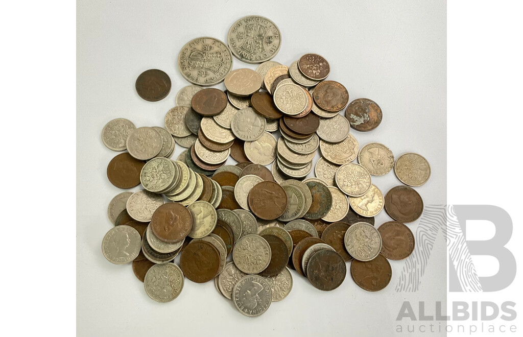 Collection of United Kingdom Coins Including, Sixpence (QE2), Farthing (KGV KGV) Twenty Pence (QE2)