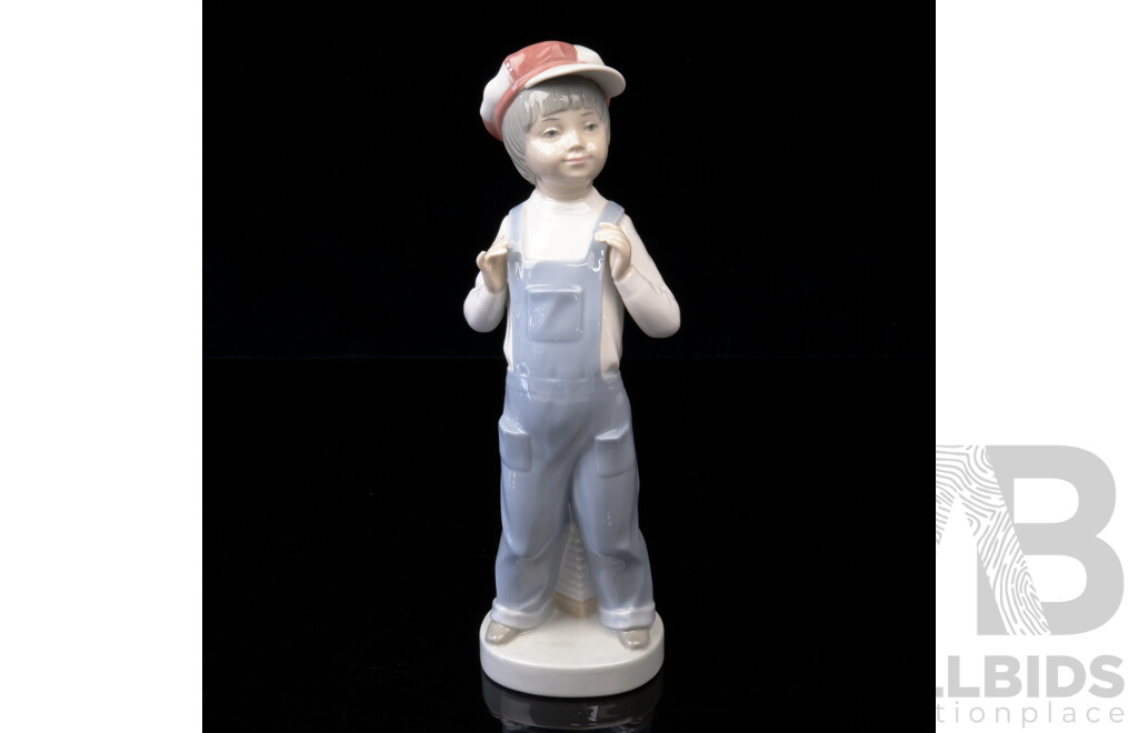 Lladro Porcelain Figure of Boy with Overalls, Marked to Base