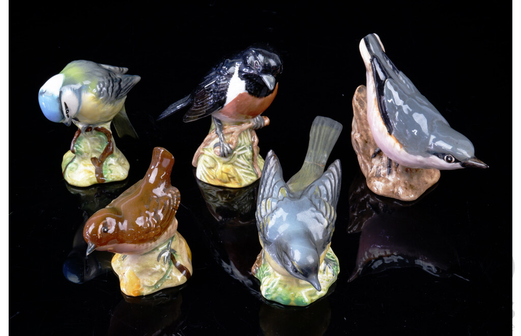 Collection Five Vintage Beswick Porcelain Bird Figurines