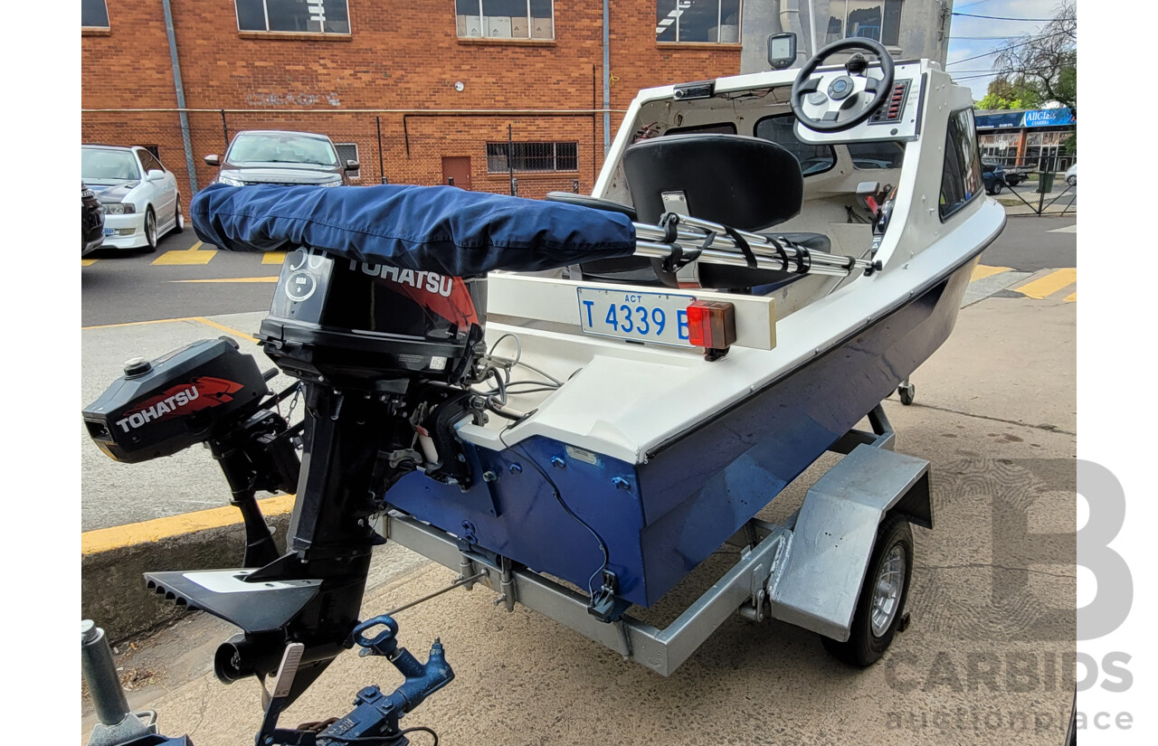 Ranger RV Cabin Runabout 3.71Meters Fibreglass Boat with 22.1kw Tohatsu outboard motor & 01/1978 Home-Built Boat trailer