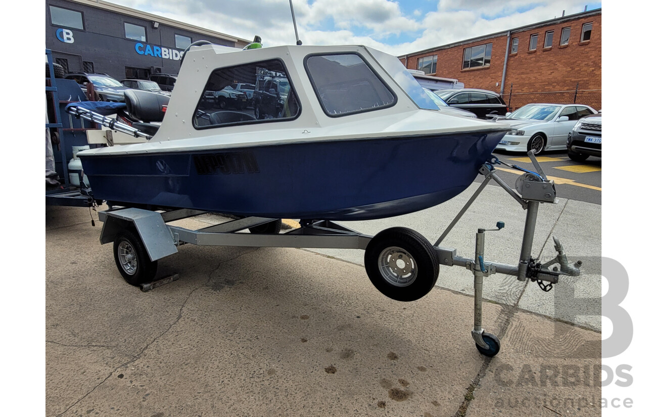 Ranger RV Cabin Runabout 3.71Meters Fibreglass Boat with 22.1kw Tohatsu outboard motor & 01/1978 Home-Built Boat trailer