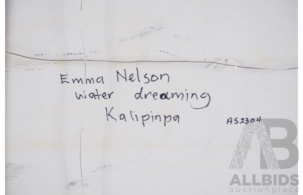 Emma Nelson Nakamarra (Born 1970 Luritja Language Group), Water Dreaming - Kalipinpa, Acrylic on Canvas