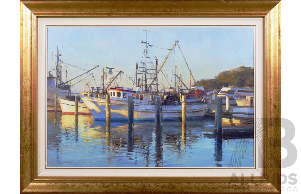 John McCartin (20th Century Australian), Moored Fishing Boats, Oil on Canvas on Board