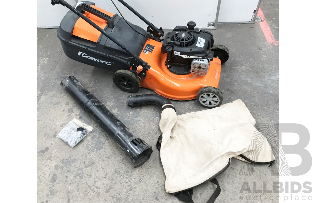 PowerG Petrol Lawn Mower, Maruyama Hand-Held Blower, and Giantz Petrol Chainsaw - Lot of 3