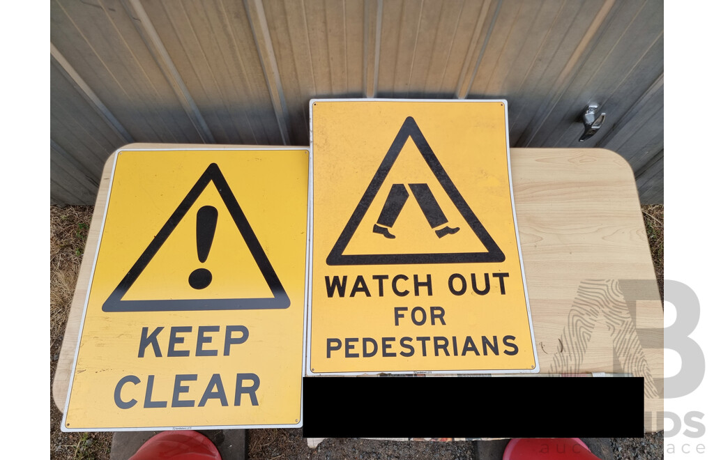 Assorted Safety Signs and Pair of Traffic Cones