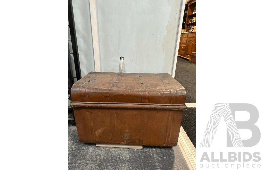 Large Timber Shipping Trunk with Metal Example