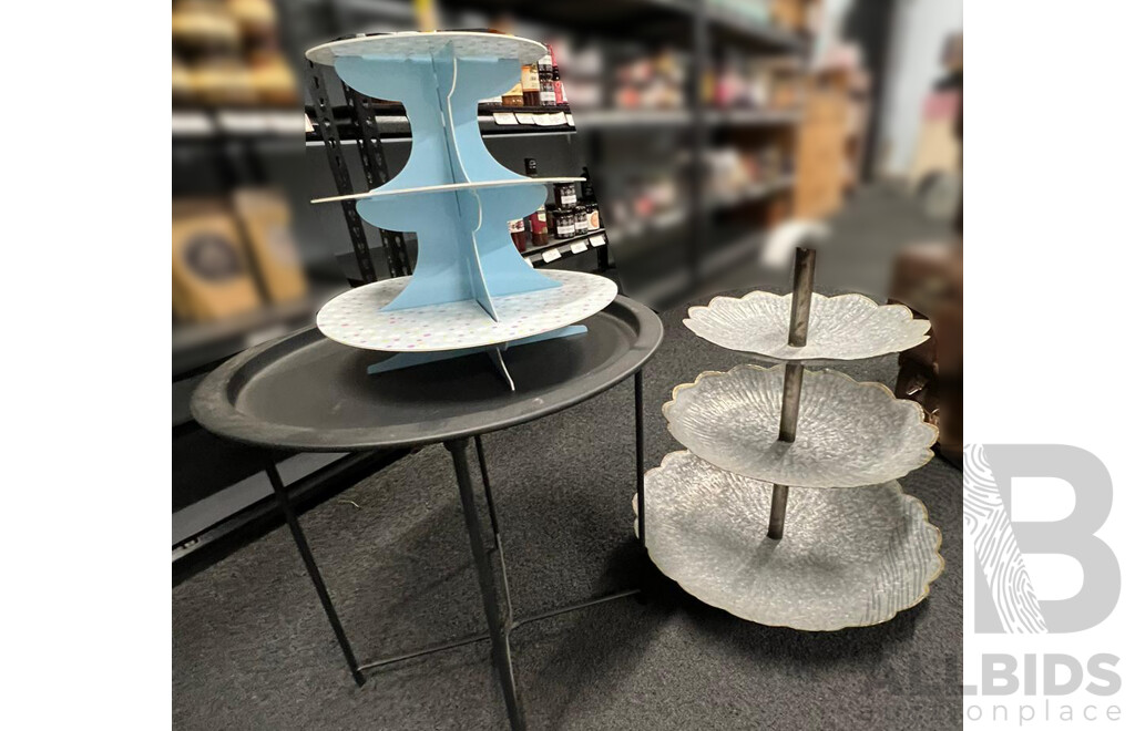 Vintage Metal Cupcake Stand and a Small Round End Table