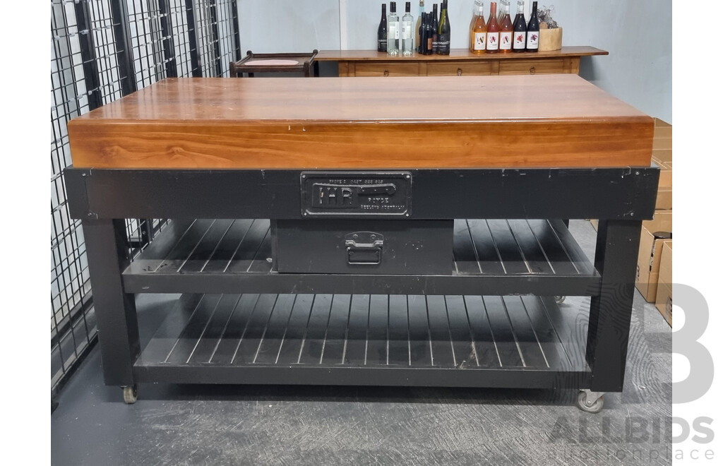 Solid Timber Butcher's Block with Timber Frame Painted in Black