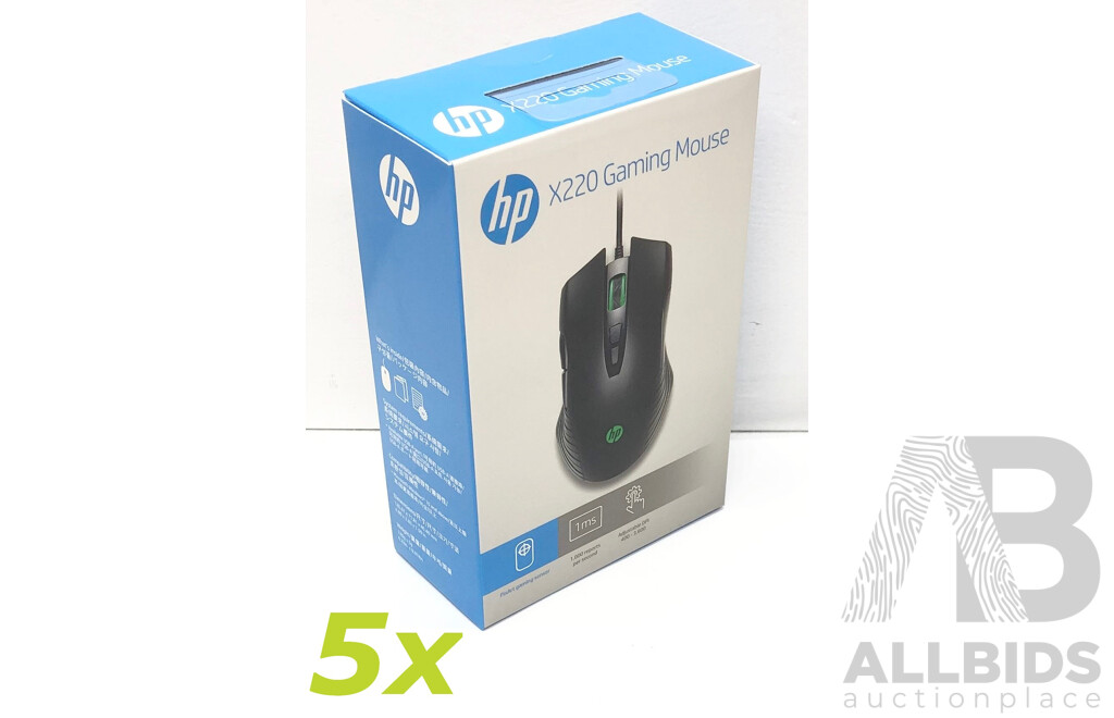 HP X220 Gaming Mouse - Brand New - ORP: $49.00 - Lot of Five