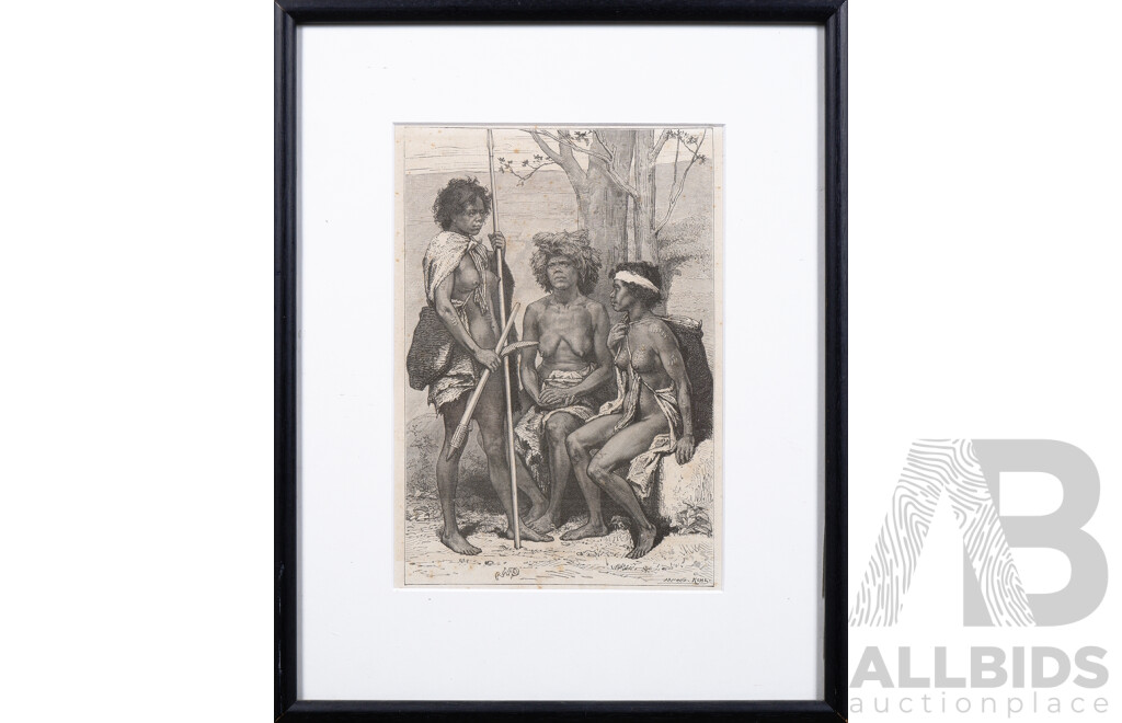 Armand Emile Jean Baptiste Kohl (1845-1928, French), Aboriginal Figure Group C1880, Wood Engraving