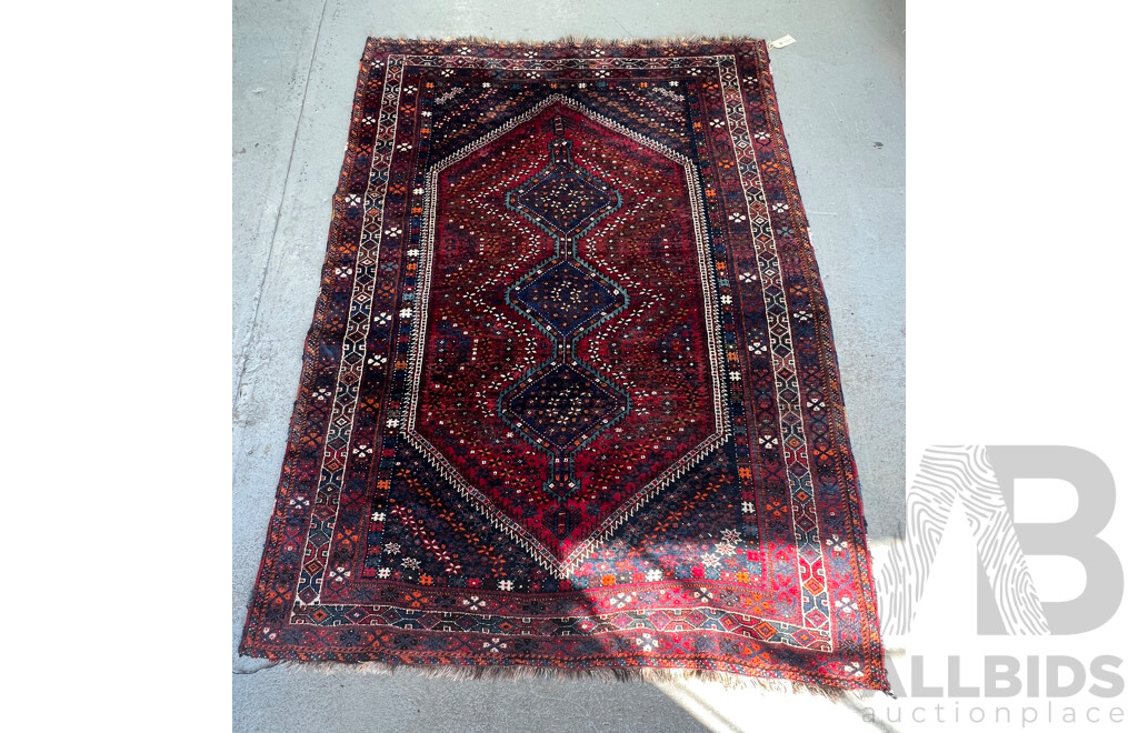 Large Vintage Hand Knotted Persian Shiraz Wool Rug with Mellow Colours