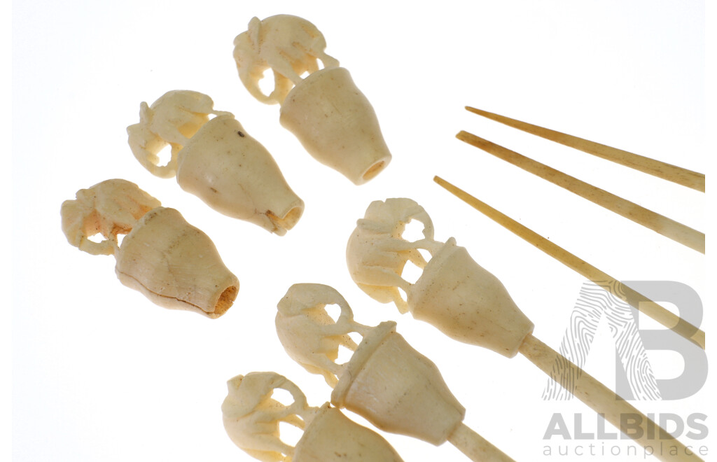 Collection Miniature Ivory Toothpicks with Elephant Finials