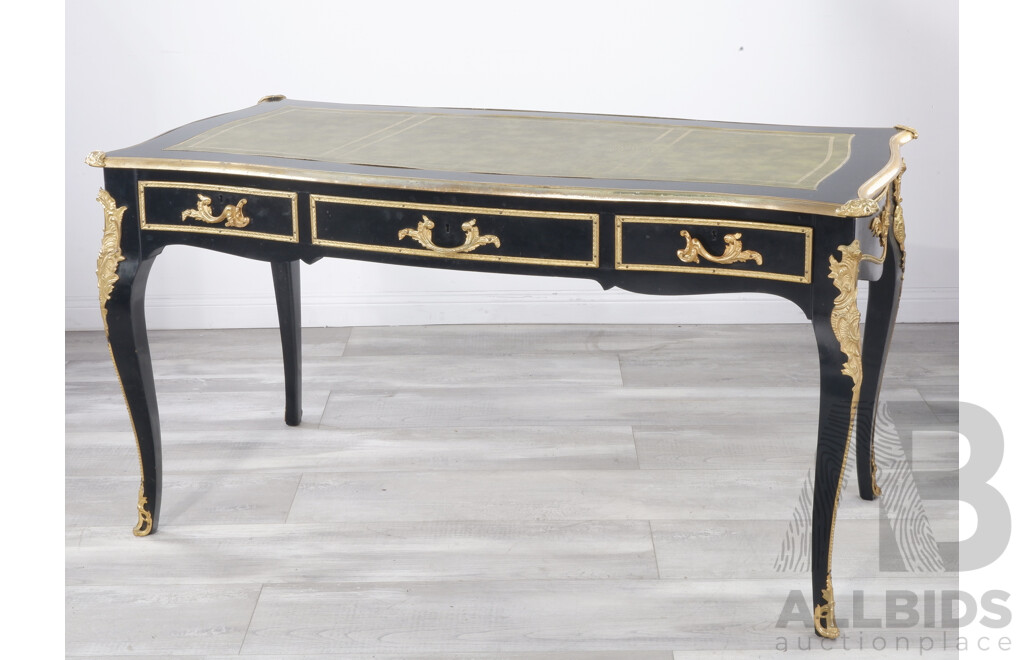 French Style Black and Ormolu Writing Desk