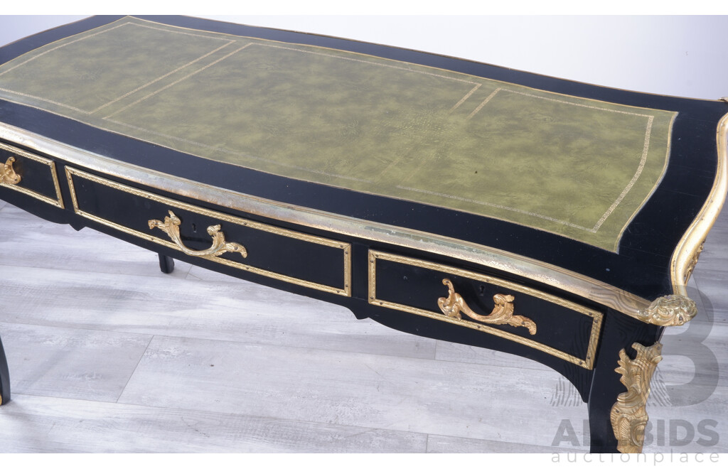 French Style Black and Ormolu Writing Desk
