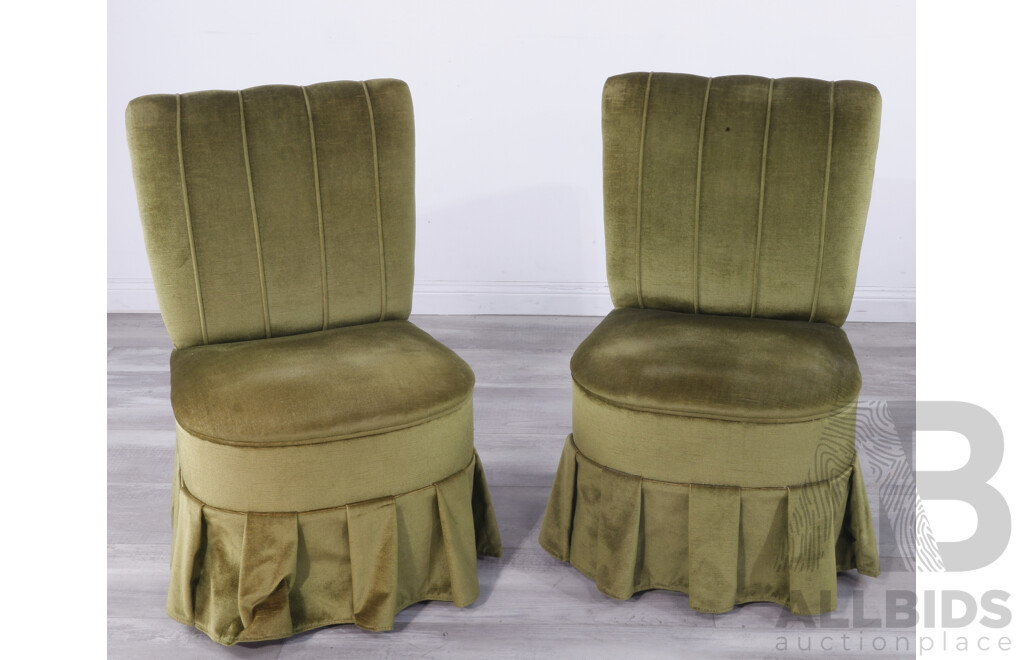 Pair of Vintage Green Velvet Boudoir Chairs