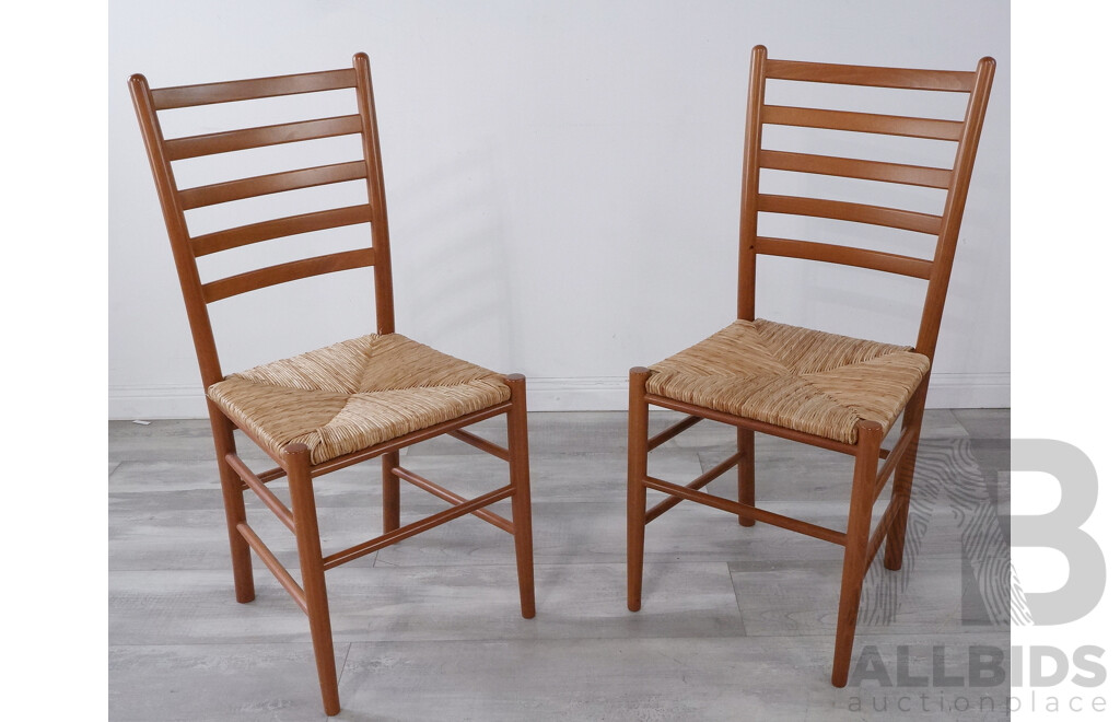 Pair of Italian Slat Back Dining Chairs with Rush Seats