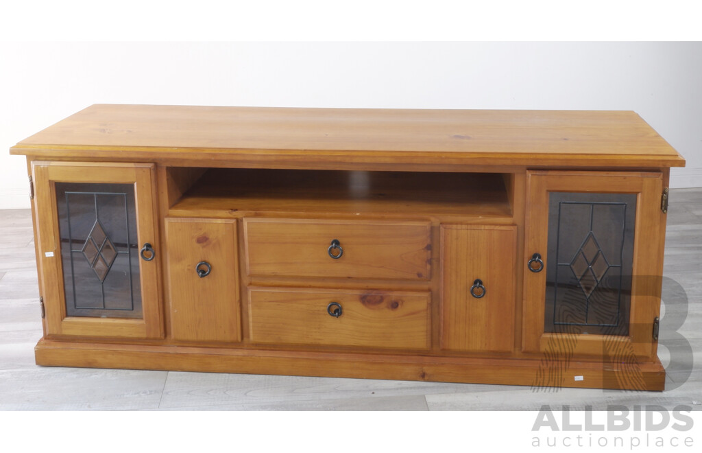 Pine Entertainment Unit with Leadlight Glass Doors