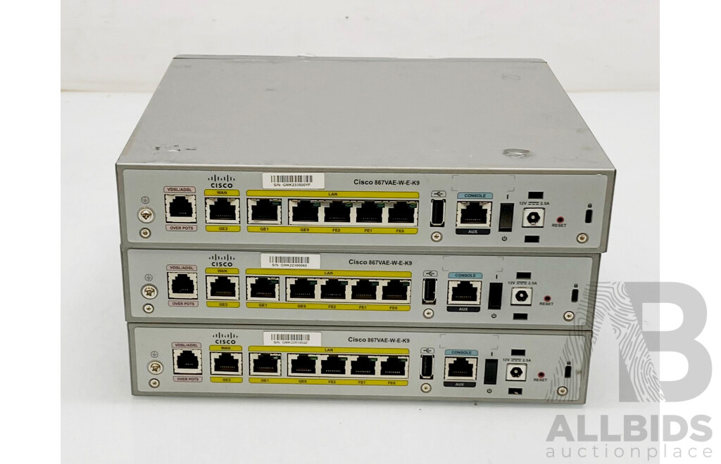 Cisco (CISCO867VAE-K9) 860VAE Series Integrated Services Router - Lot of Three