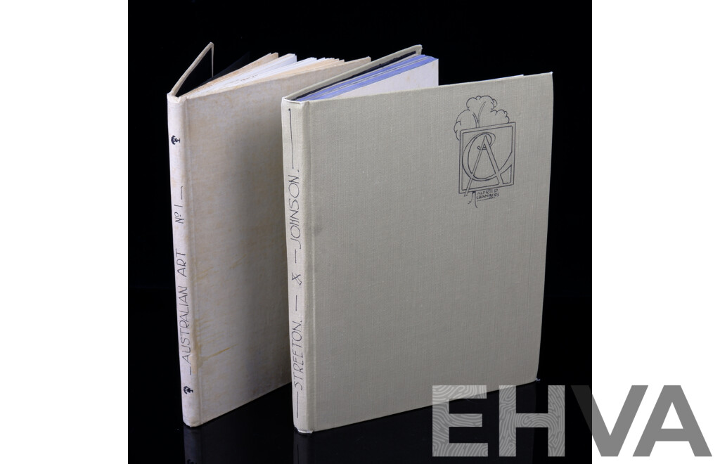 Early to Mid 20th Century Various Catalouges of Australian Art Exhibitions  & Articles in Custom Binding, Including Elioth Grunner, Hans Heysen, Robert Johnson, Arthur Streeton, Norman & Lionel Lindsey and More