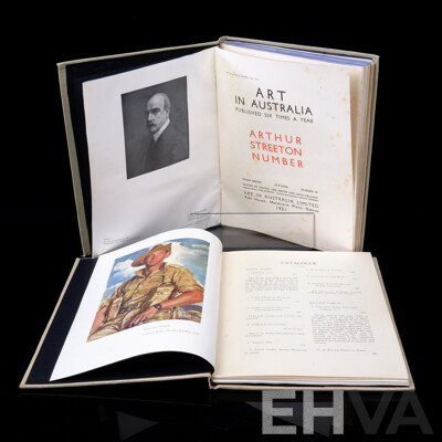 Early to Mid 20th Century Various Catalouges of Australian Art Exhibitions  & Articles in Custom Binding, Including Elioth Grunner, Hans Heysen, Robert Johnson, Arthur Streeton, Norman & Lionel Lindsey and More