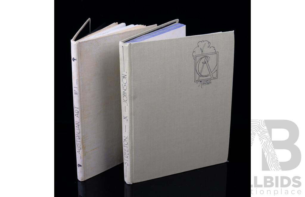 Early to Mid 20th Century Various Catalouges of Australian Art Exhibitions  & Articles in Custom Binding, Including Elioth Grunner, Hans Heysen, Robert Johnson, Arthur Streeton, Norman & Lionel Lindsey and More