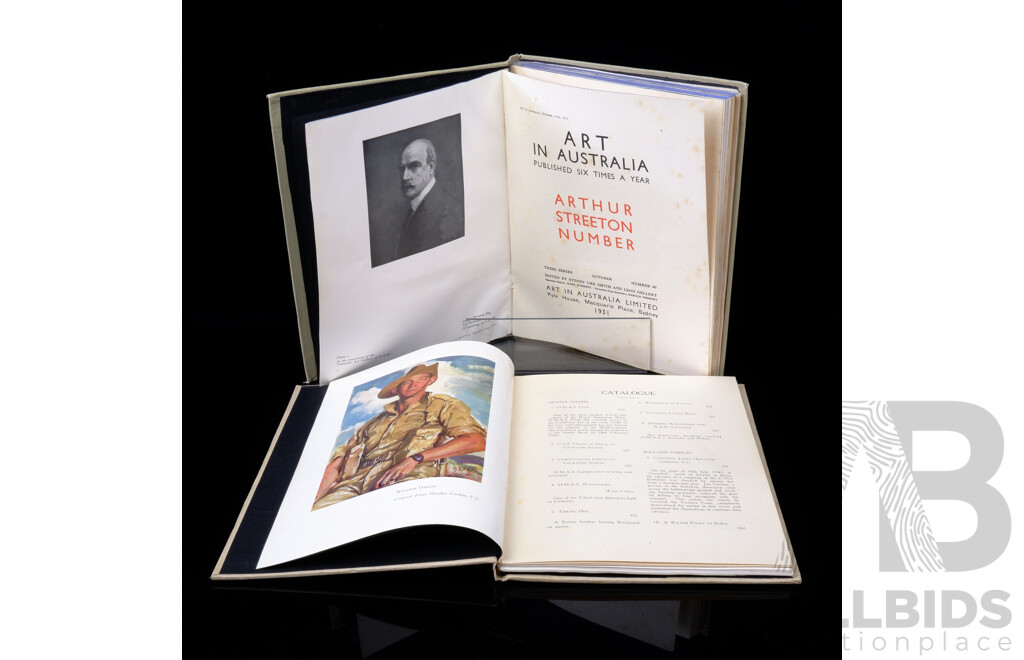 Early to Mid 20th Century Various Catalouges of Australian Art Exhibitions  & Articles in Custom Binding, Including Elioth Grunner, Hans Heysen, Robert Johnson, Arthur Streeton, Norman & Lionel Lindsey and More