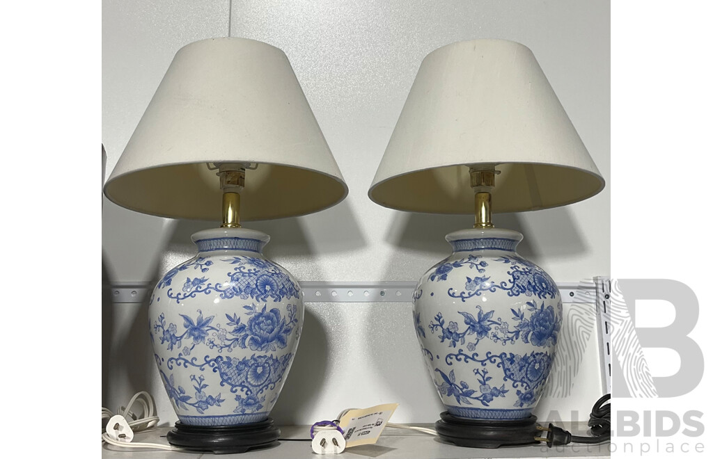 Pair of Chinese Blue and White Table Lamps