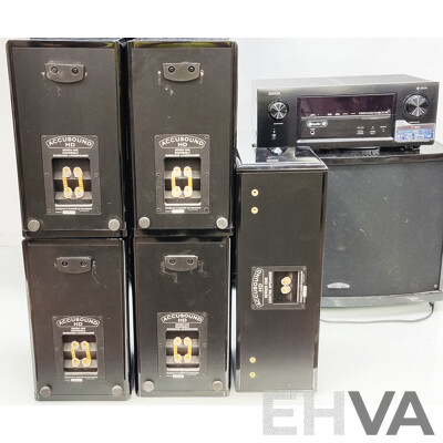 Accusound  (N11640) HD Subwoofer & Denon (AVR-X2400H) Integrated Network AV Reciever W/ Surround Sound Speakers