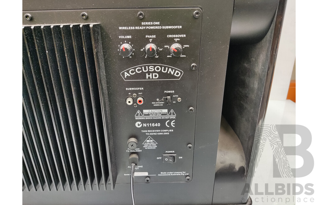 Accusound  (N11640) HD Subwoofer & Denon (AVR-X2400H) Integrated Network AV Reciever W/ Surround Sound Speakers