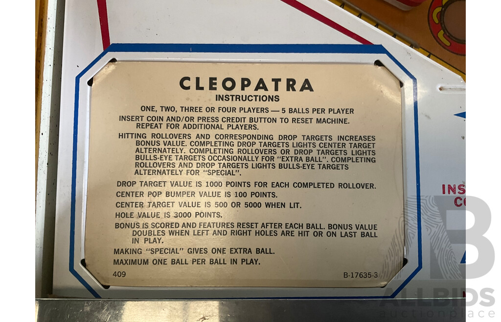 CLEOPATRA 1977 (Gottlieb) Pinball Machine