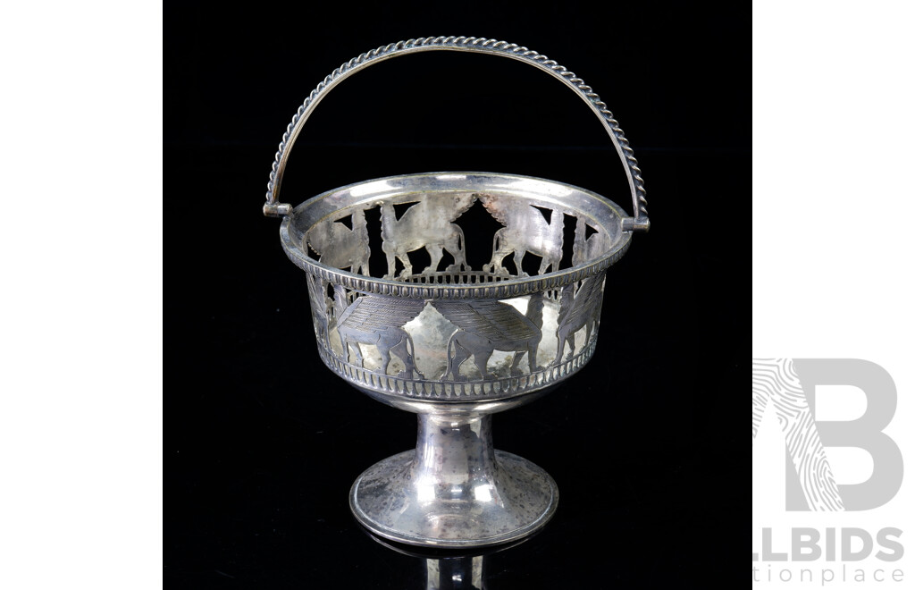 Interesting Vintage Silver Plate Footed Dish with Assyrian Winged Lion Motif by Richard Hodd & William Linley, London