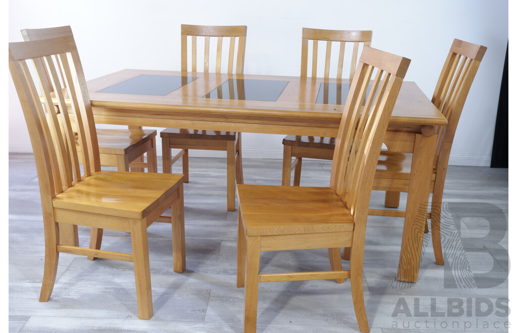 Contemporary Seven Piece Dining Set with Granite Inserts