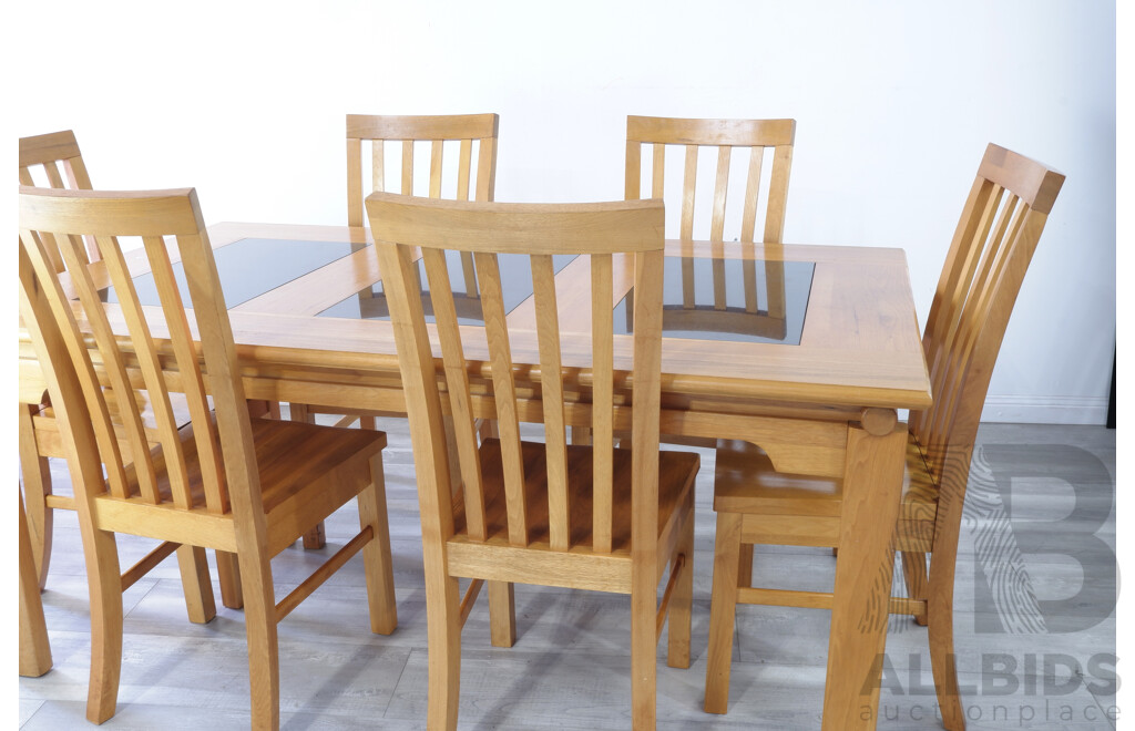 Contemporary Seven Piece Dining Set with Granite Inserts